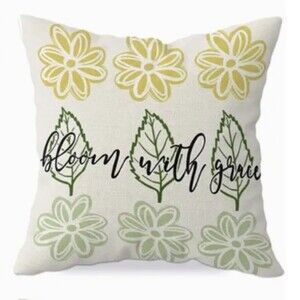 NEW LINEN DECORATIVE THROW PILLOW COVER BLOOM WITH GRACE FLORAL 18" X 18"